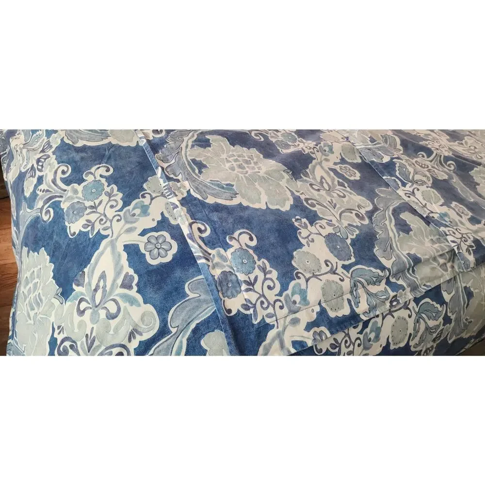 Pottery Barn Organic Cotton Blue Floral King Duvet Cover Euro Sham Set